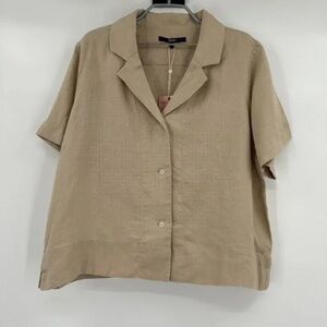 Quince Driftwood-Tan European Linen Short Sleeve Shirt Top sz M Women's NWT